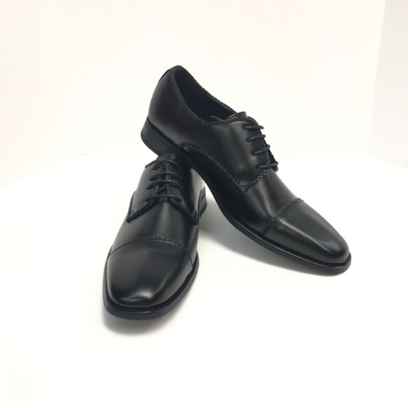 Amali Men's Black Oxford Dress Shoes Smooth Cap Toe with Braids Romano Size 10.5